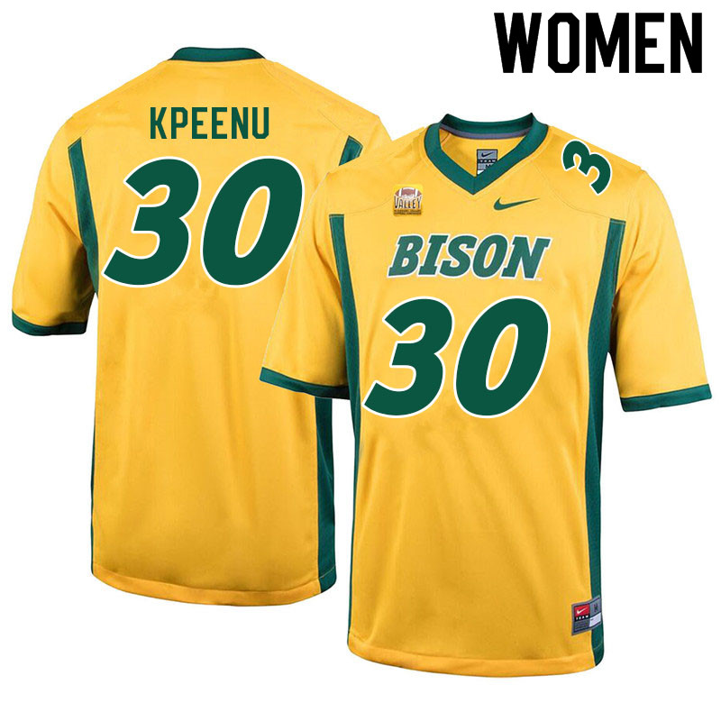 Women #30 Barika Kpeenu North Dakota State Bison College Football Jerseys Sale-Yellow - Click Image to Close